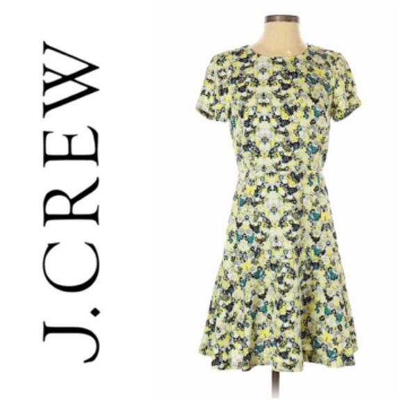 J. Crew Women's Cap Sleeve Floral A-Line Dress Yellow Size 0 - Picture 2 of 13